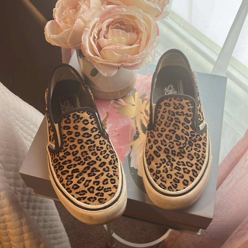 Vans leopard print slip ons